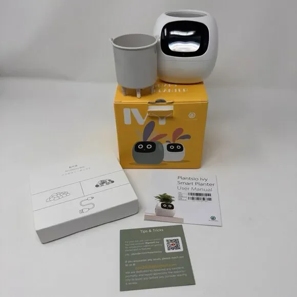 Plantsio Ivy Smart Planter Cute Interactive Pet White *No Measuring Cup* Works!! - Picture 1 of 12